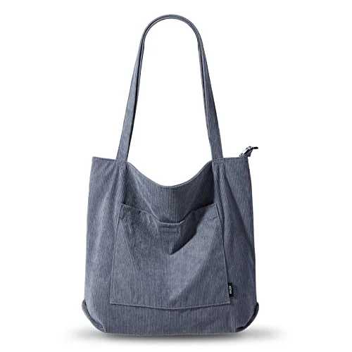 Corduroy Tote Bag, Grey, Large