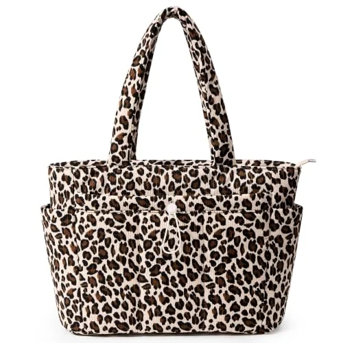 Corduroy Work Tote, 15 inch laptop, Leopard, Large