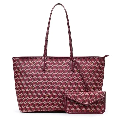 Vegan Leather Tote Bag, Burgundy, Large