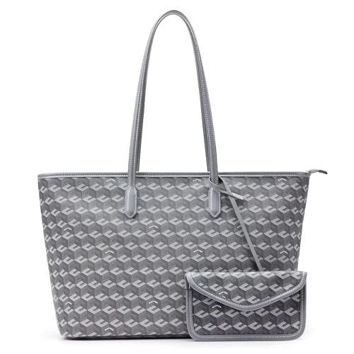 Vegan Leather Tote Bag, Grey, Large
