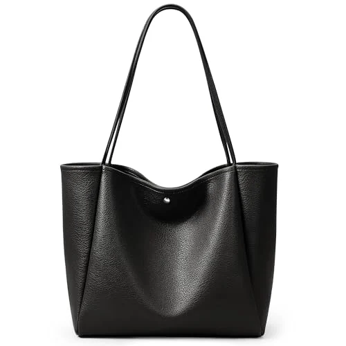 Vegan Leather Tote Bag, 16L, Black, Large