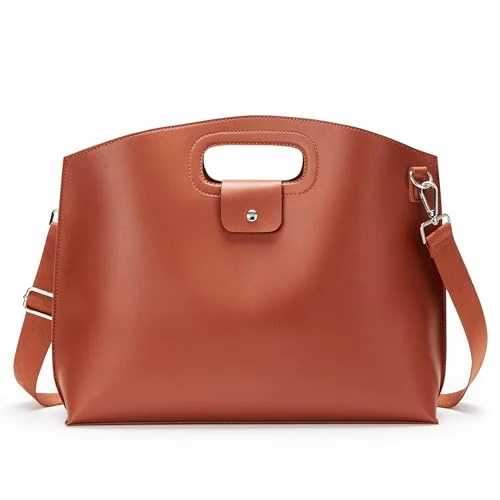 Vegan Leather Work Tote, 15 inch laptop, Brown