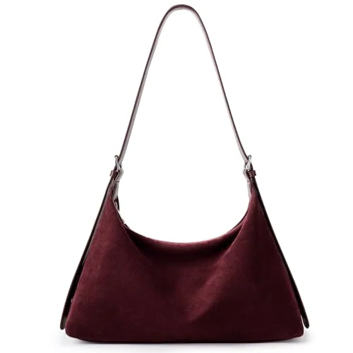 Suede Crescent Bag, Burgundy, Small