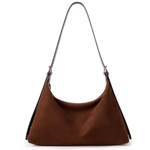 Suede Crescent Bag, Caramel Brown, Small
