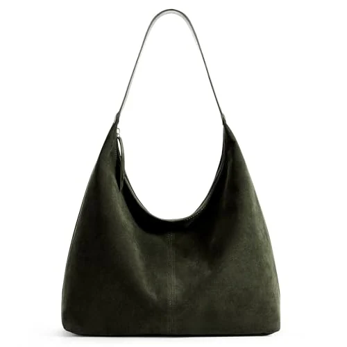 Vegan Leather Crescent Bag, Dark Green, Medium
