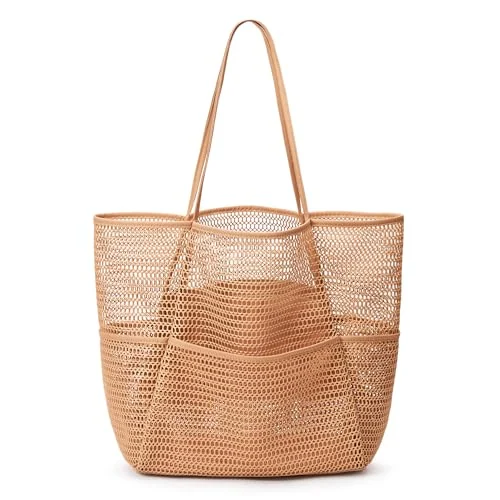 Mesh Beach Tote, 23L, Tan, Medium