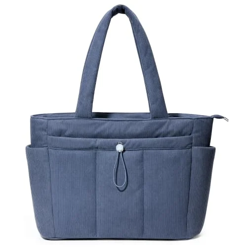 Corduroy Work Tote, 15 inch laptop, Blue Grey, Large