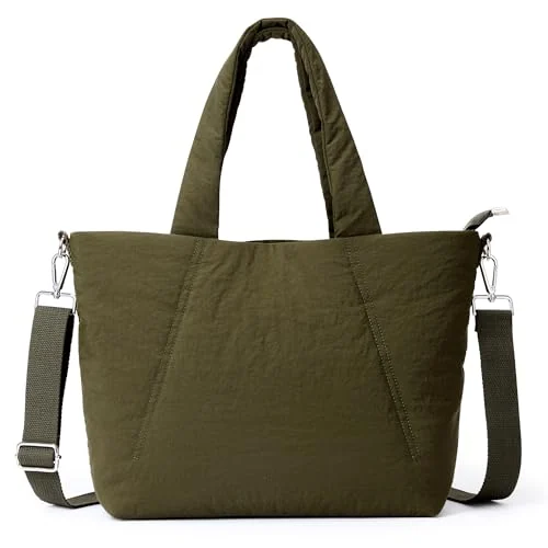 Quilted Work Tote, Olive Green, Medium